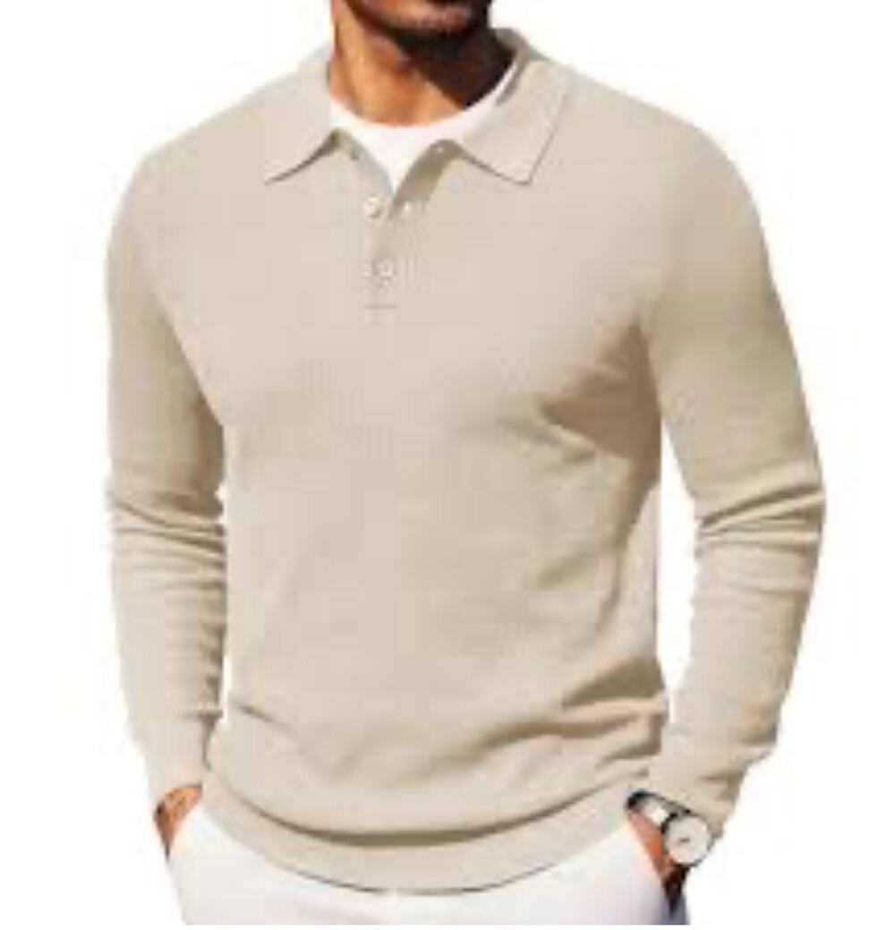Coofandy Mens Waffle Knit Polo Shirt Size XL Long Sleeve Casual Golf Top